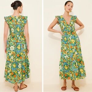 Anthropologie Peregrine Flutter Sleeve Maxi Dress In Fruit Motif XS